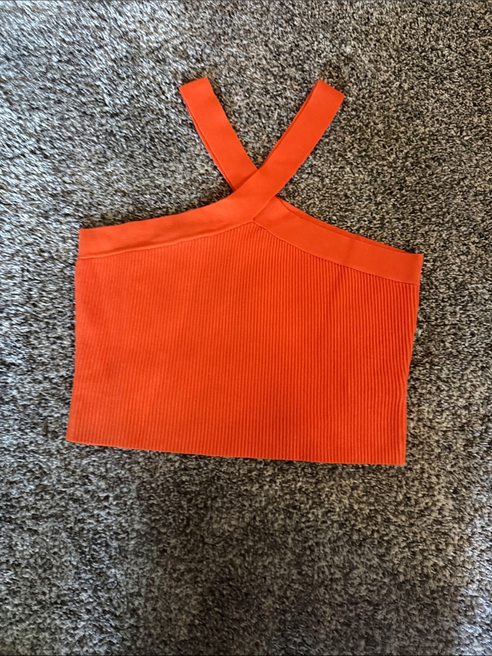 Cross-Strap Ribbed Crop Top in Orange